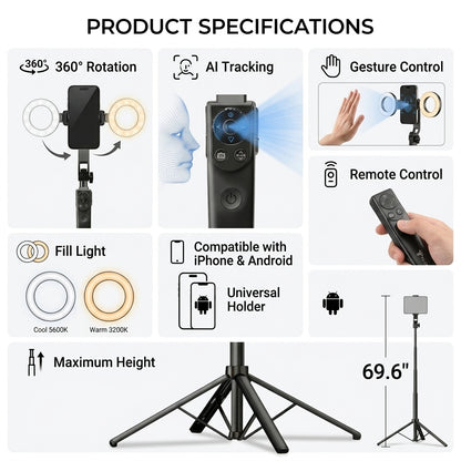AutoPod 360™ — Auto Face-Tracking Tripod with Fill Light