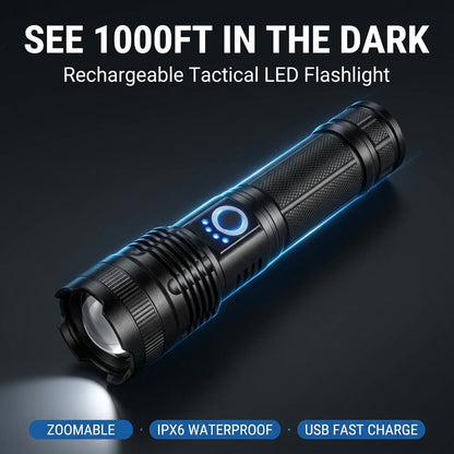 Rechargeable Tactical Flashlight — Zoomable & Waterproof