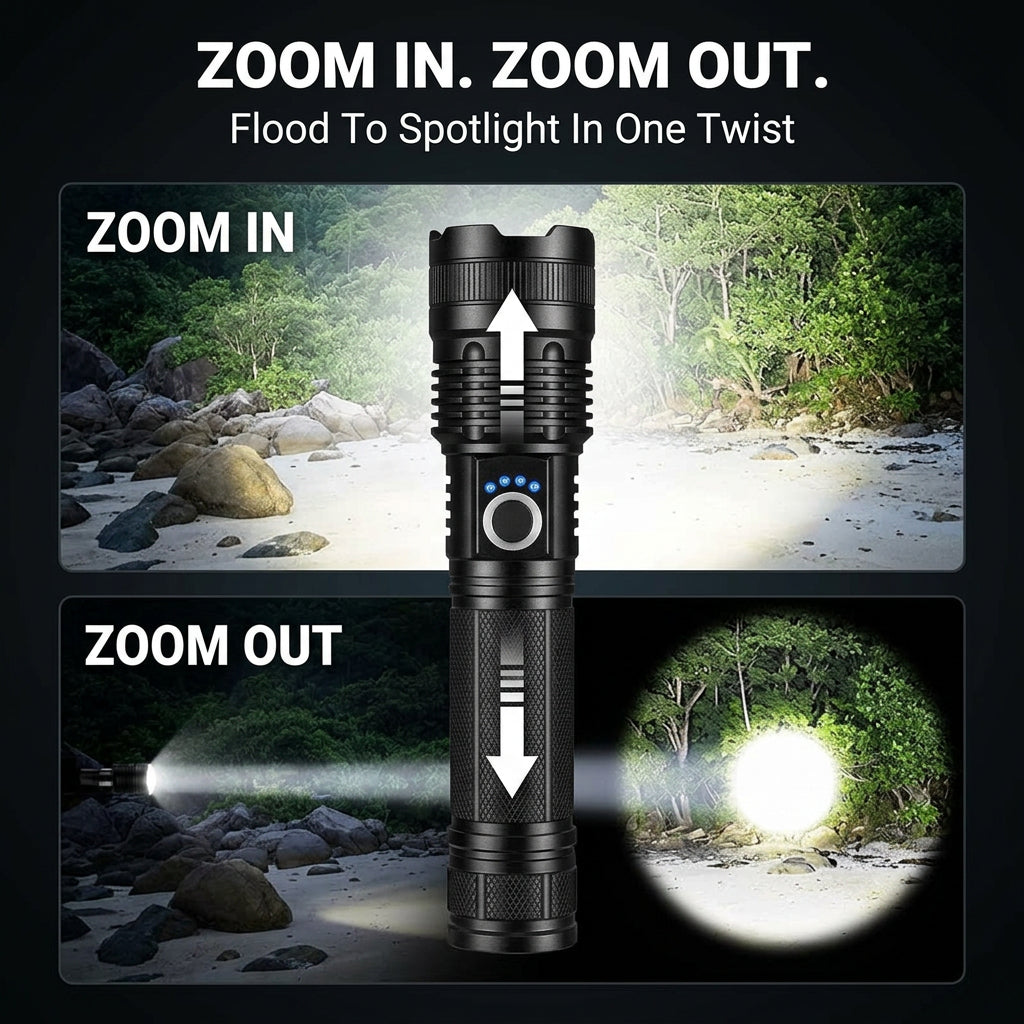 Rechargeable Tactical Flashlight — Zoomable & Waterproof