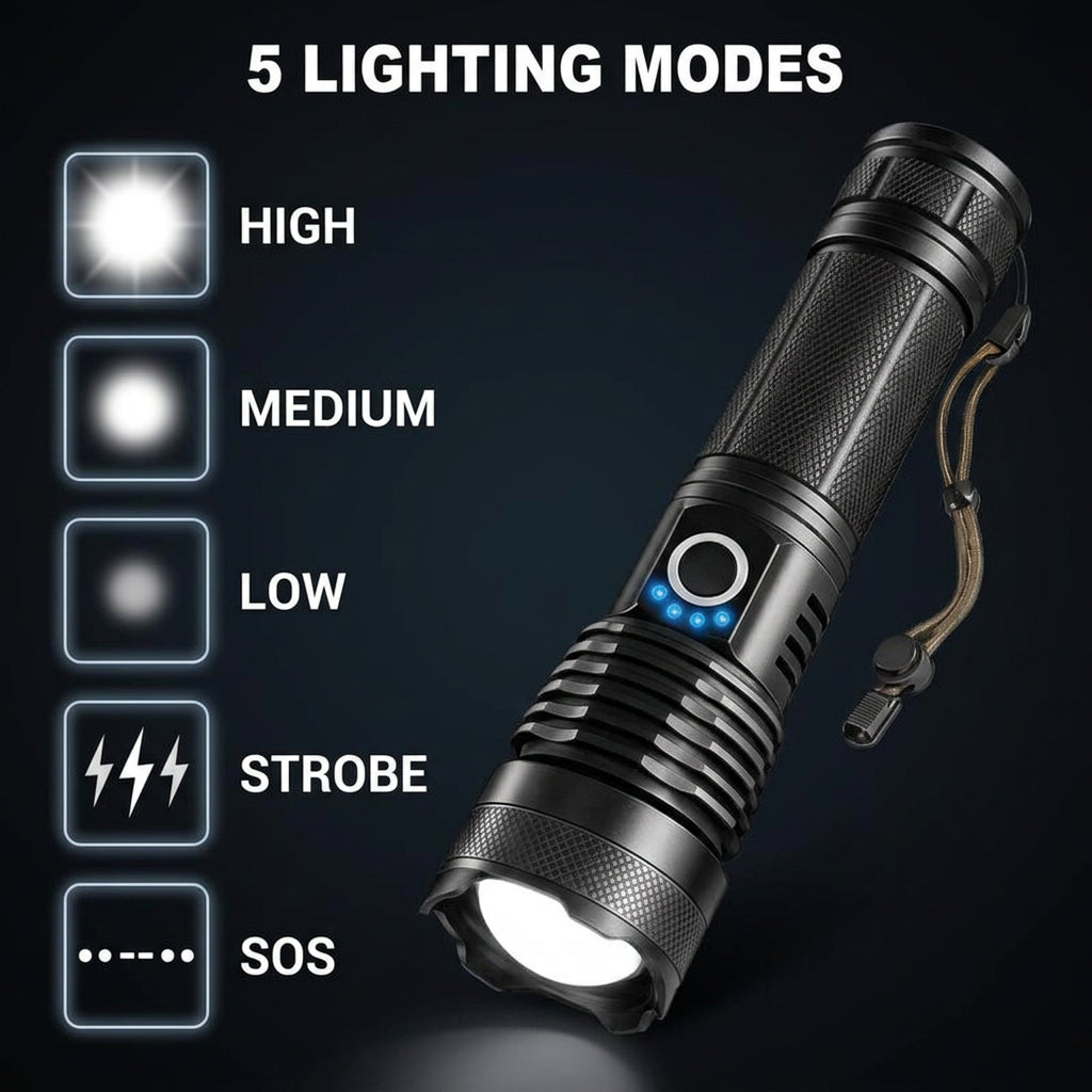 Rechargeable Tactical Flashlight — Zoomable & Waterproof