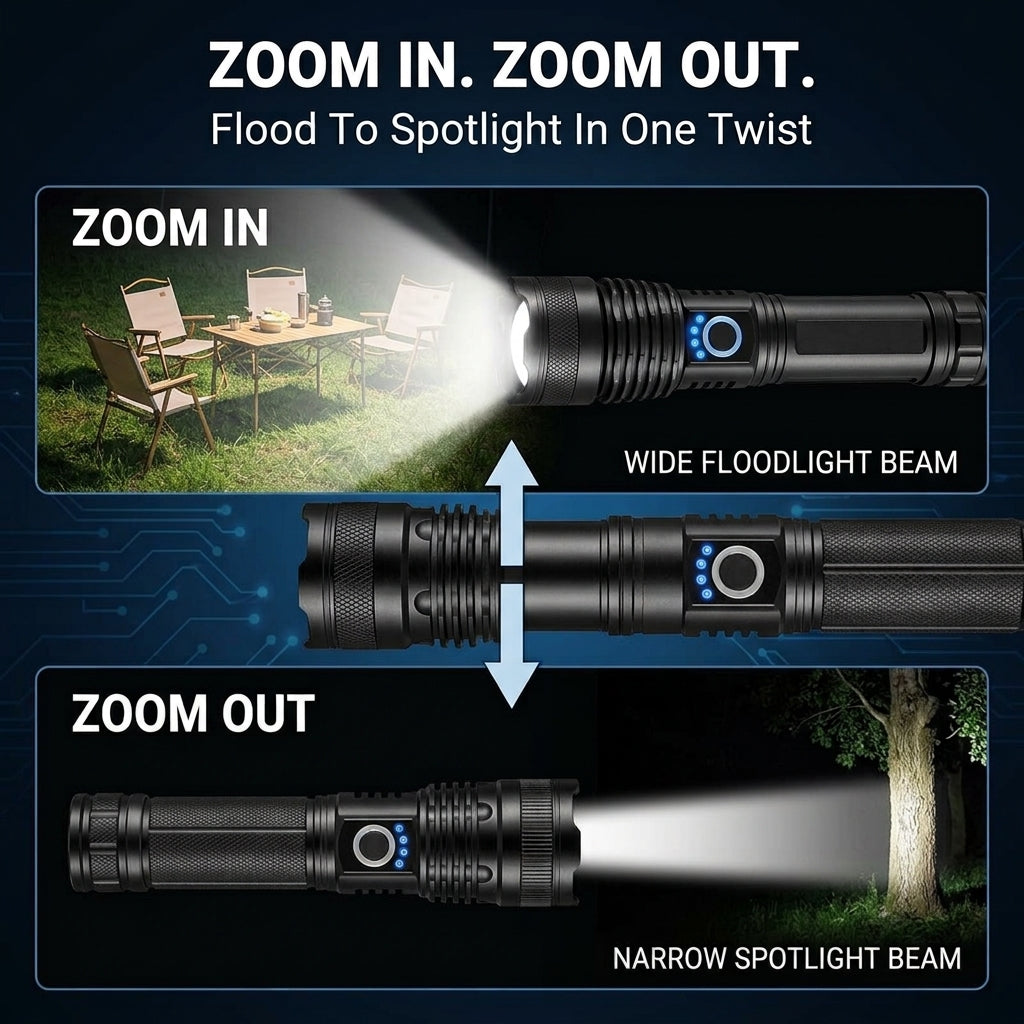 Rechargeable Tactical Flashlight — Zoomable & Waterproof